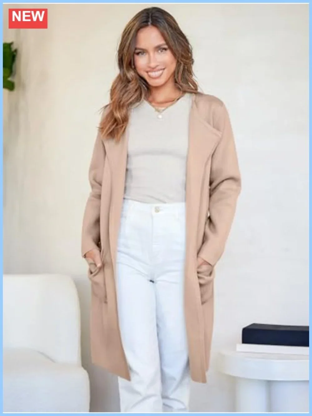 Open Front Knit Cardigan with Pockets, Long Sleeve, Lightweight, Loose Fit,